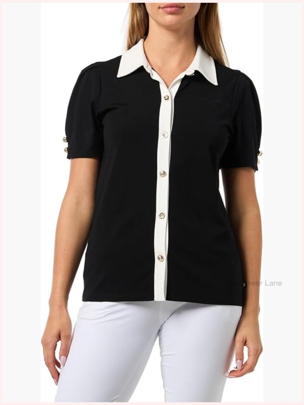 Cap Sleeve Contrast Collar Blouse Relaxed Fit Lightweight Work Top